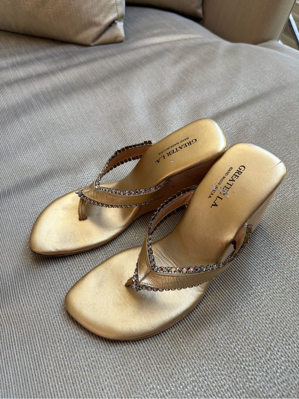 Gold Rhinestone Wedge Sandals - Picture 5 of 6